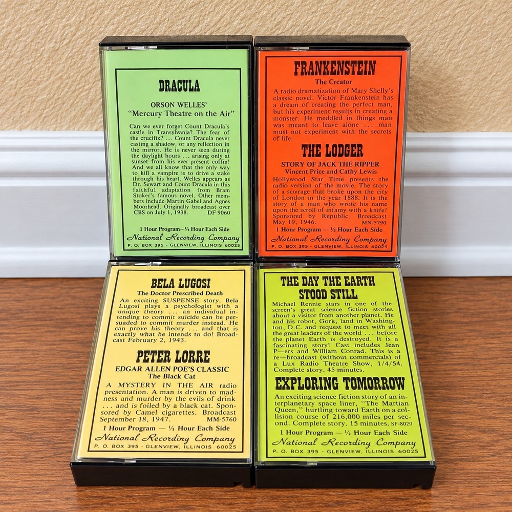 Vintage Horror Cassette Tapes Lot 4 Dracula Frankenstein Welles Lorre Lugosi